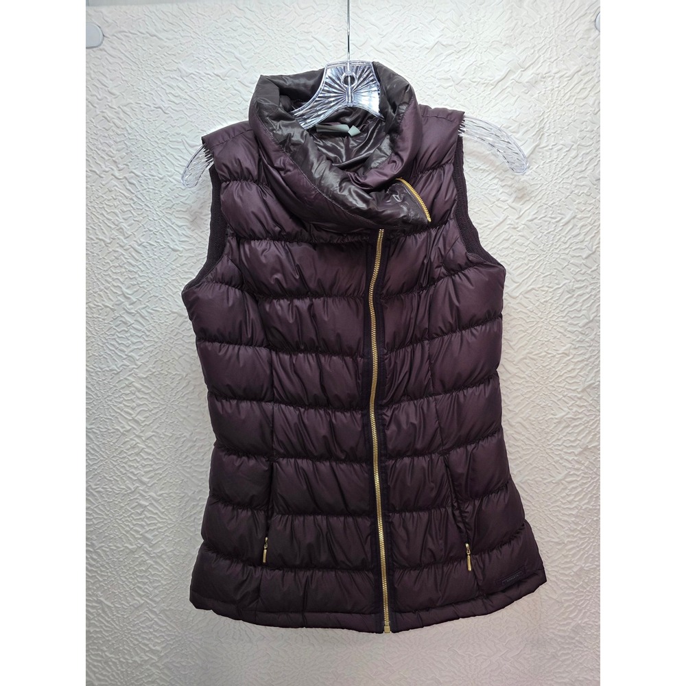 Athleta Downabout Puffer Vest Womens XS in Winter Raisen Gold Zip Down Excellent